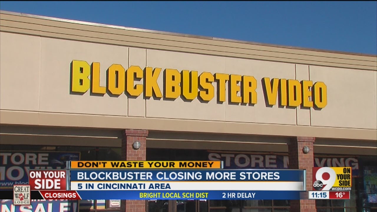 A Blockbuster store closing sign